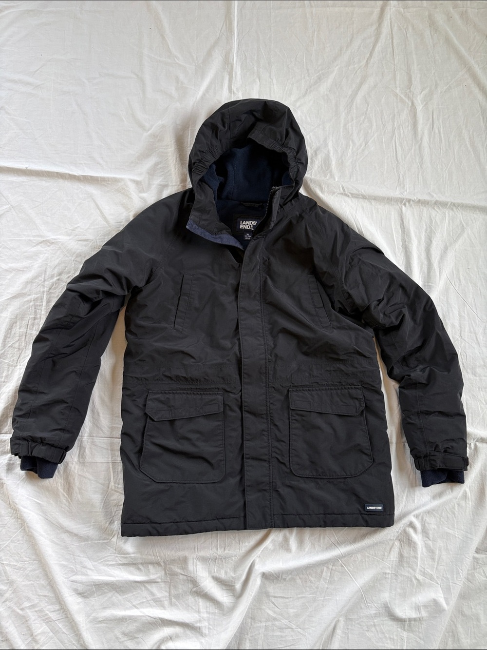 Lands' End Boys XL (18H - 20H) Black Hooded Waterproof Winter Jacket